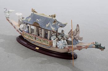 LLADRO, figurgrupp, kinesisk båt, Spanien, 1900-talets slut.