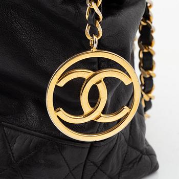 Chanel, a black leather shopping tote, 1989-1991.