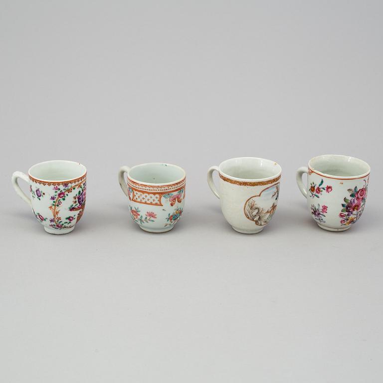 A group of 29 cups, one CREME POT and 8 saucers, Chinese export porcelain, 18th century.