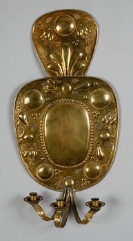 VÄGGLAMPETT, mässing, 1800-/1900-tal.