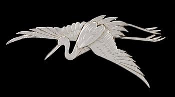 A Wiwen Nilsson sterling brooch of a flying crane, Lund 1958.