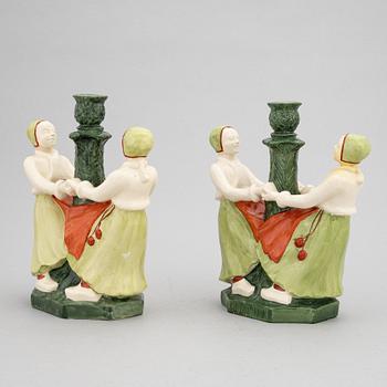 Hilma Persson-Hjelm, ljusstakar, ett par, flintgods, Rörstrand, 1900-talets början.