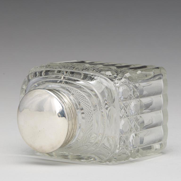 A Russian 19th century glass and silver tea-caddy, lid marked Johan Bernard Hertz, St. Petersburg 1833.