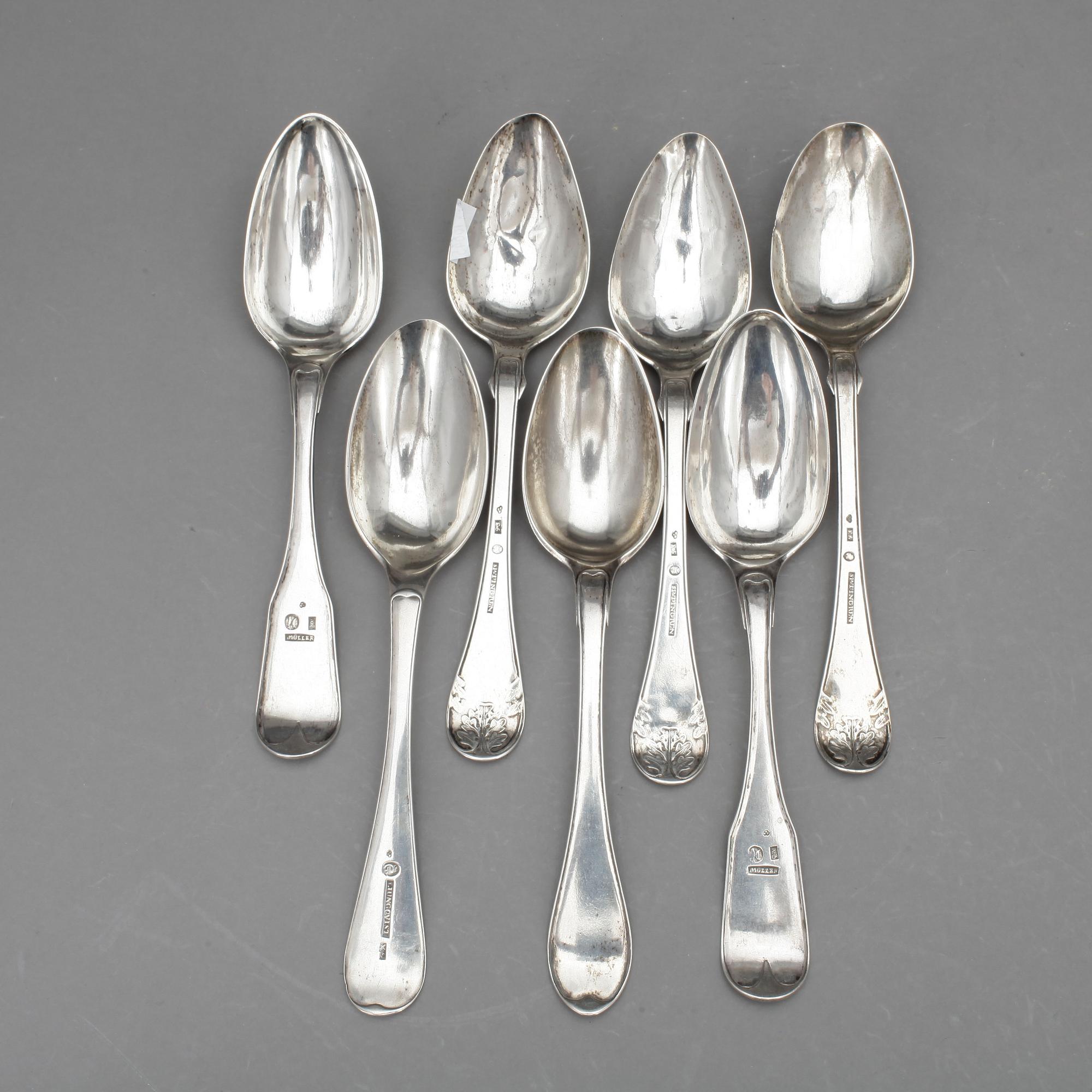 MATSKEDAR, 7 st, silver, bland annat Magnus Ljungqvist, Kristianstad 1804. 1800-tal. Vikt ca 410 gram.