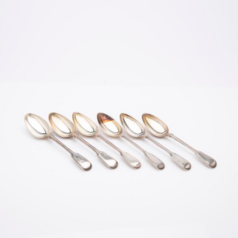 Table spoons, silver, 6 pcs, Mary Chawner (1834-1840), London, England.