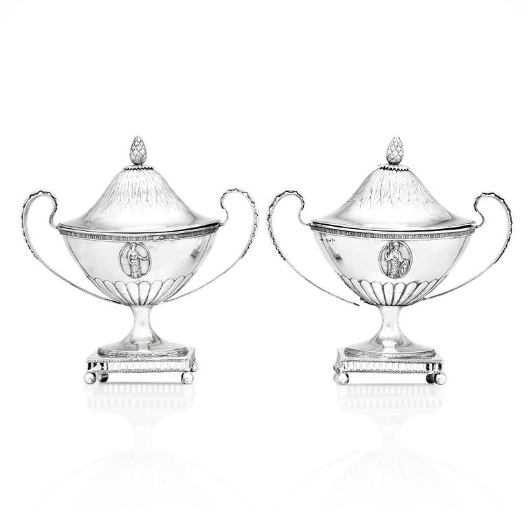 A pair of Gustavian silver sugarbowls, mark of Mikael Nyberg, Stockholm 1791.