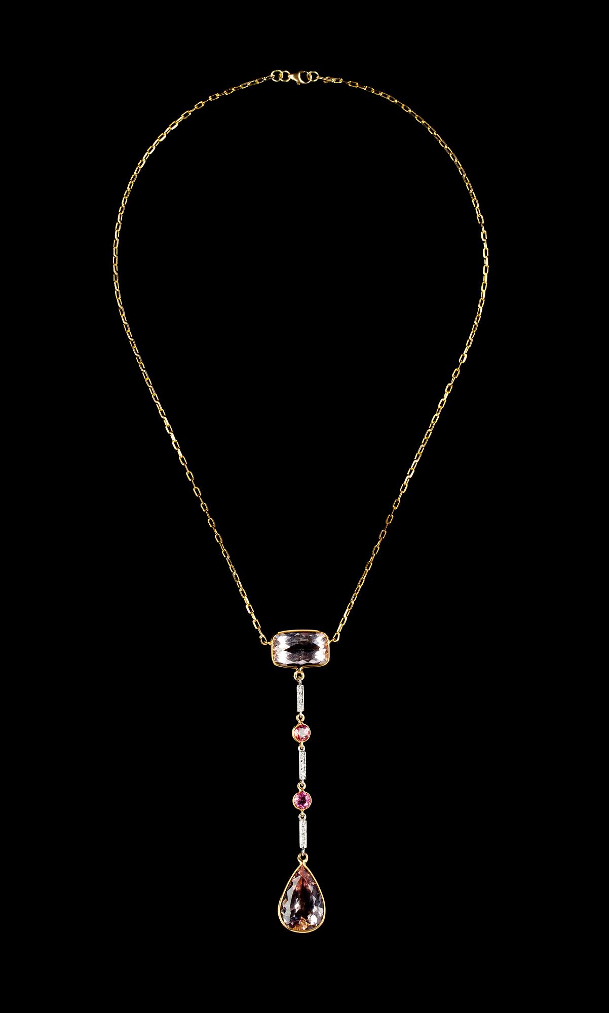 A kunzite, pink sapphire and diamond necklace,