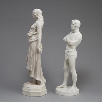 FIGURER, två st, parian, Gustafsberg 1900 och 1914.