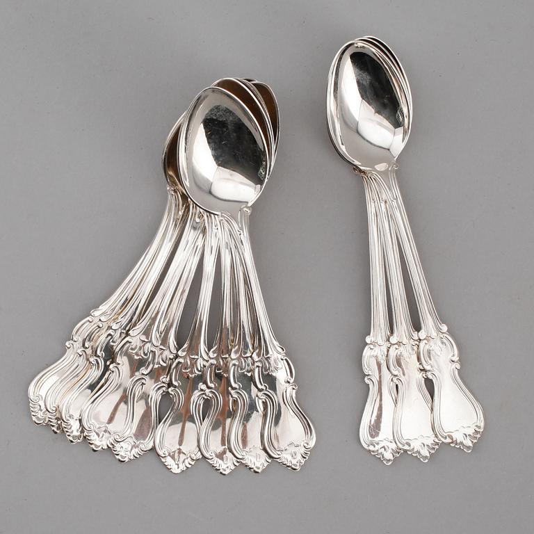 KAFFESKEDAR, 9+3 st, silver, CG Hallberg, Stockholm 1960-tal. Vikt ca 172 gram.