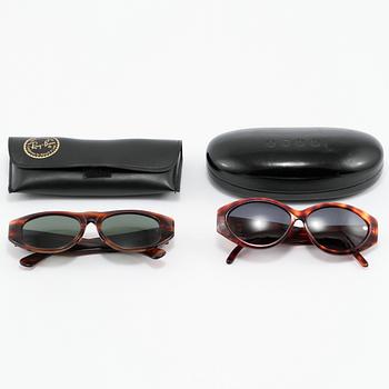 SOLGLASÖGON, 2 st, "Dekko" Ray Ban samt "GG 2195/S", Gucci, 1900-talets fjärde kvartal.