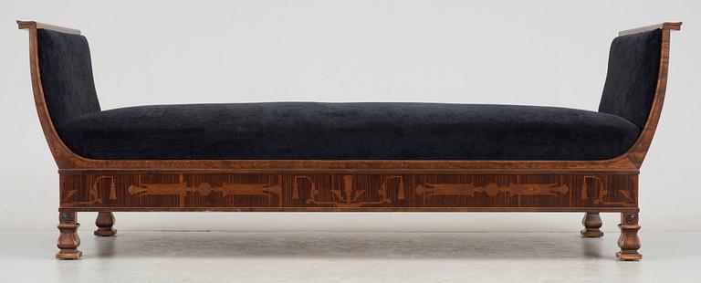 A 1920's daybed, possibly by Carl Malmsten, Bodafors. Stained birch with palisander and other wood inlays.