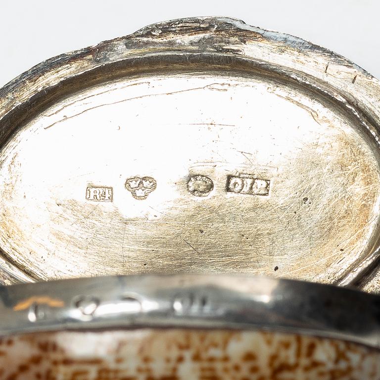 A set of three silver and seashell boxes, Sweden, 19th century.