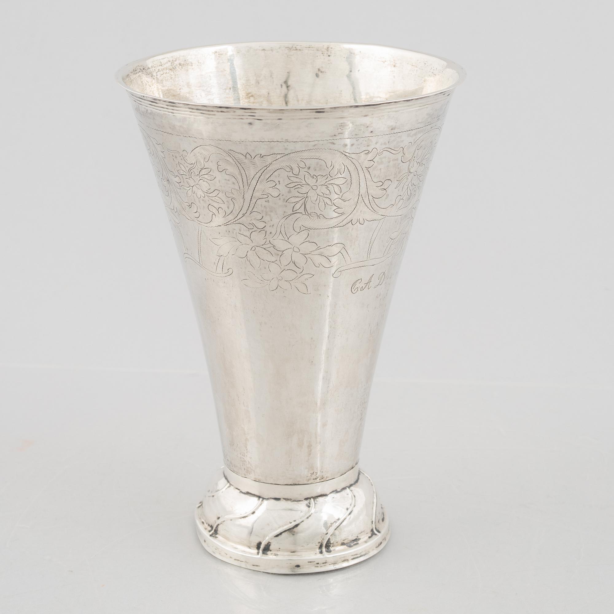 A silver beaker by Christopher Nordin, Hudiksvall 1827.