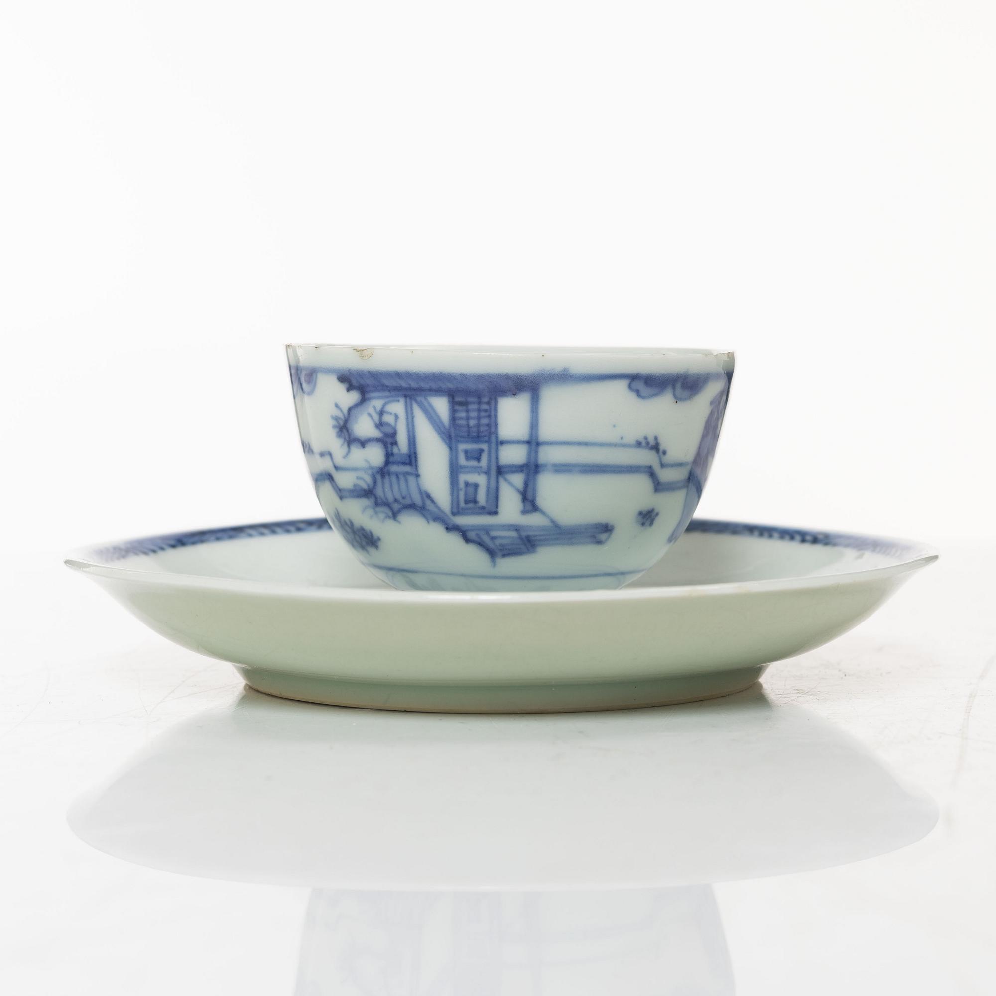 A group of three cups with saucers and two cups, Qing dynasty, 18th century.