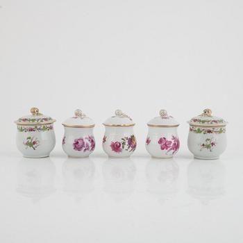 Five porcelain custard cups in various models, 19th-20th Century.