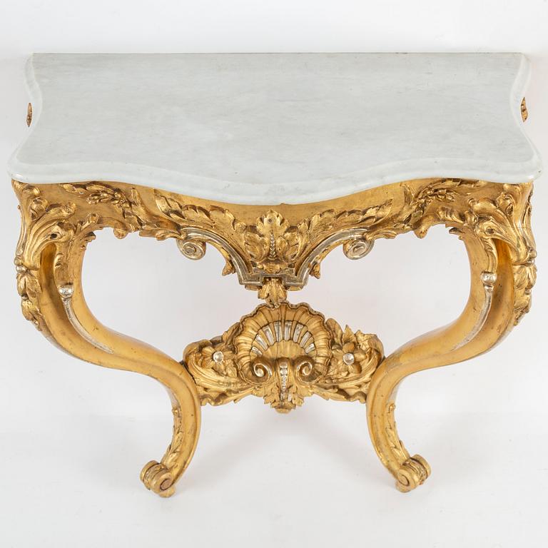 A late 19th century mirror and console table.