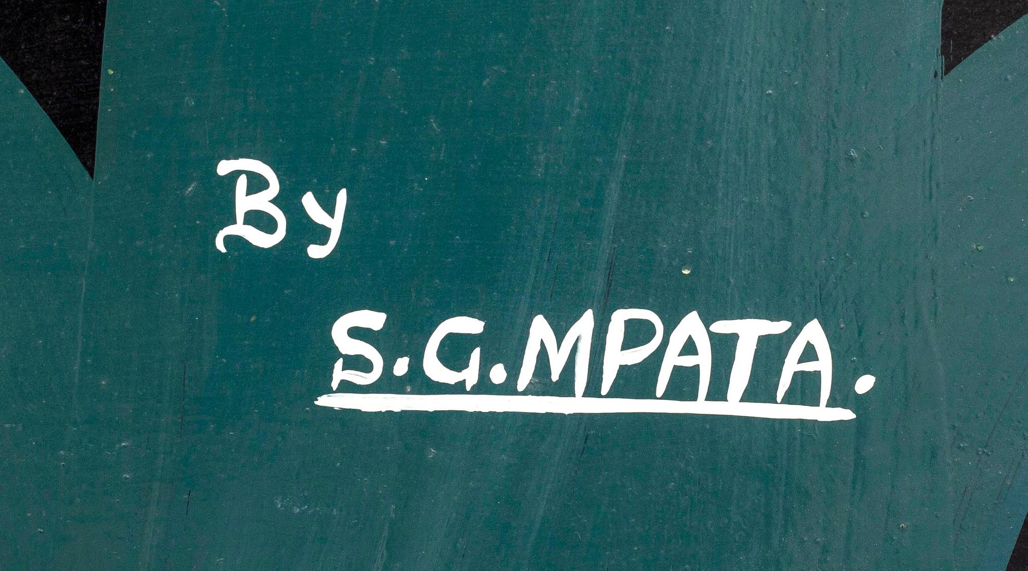 An 1970:s Seymond George Mpata so called Tingatinga- painting, bicycle paint on masonite, signed.