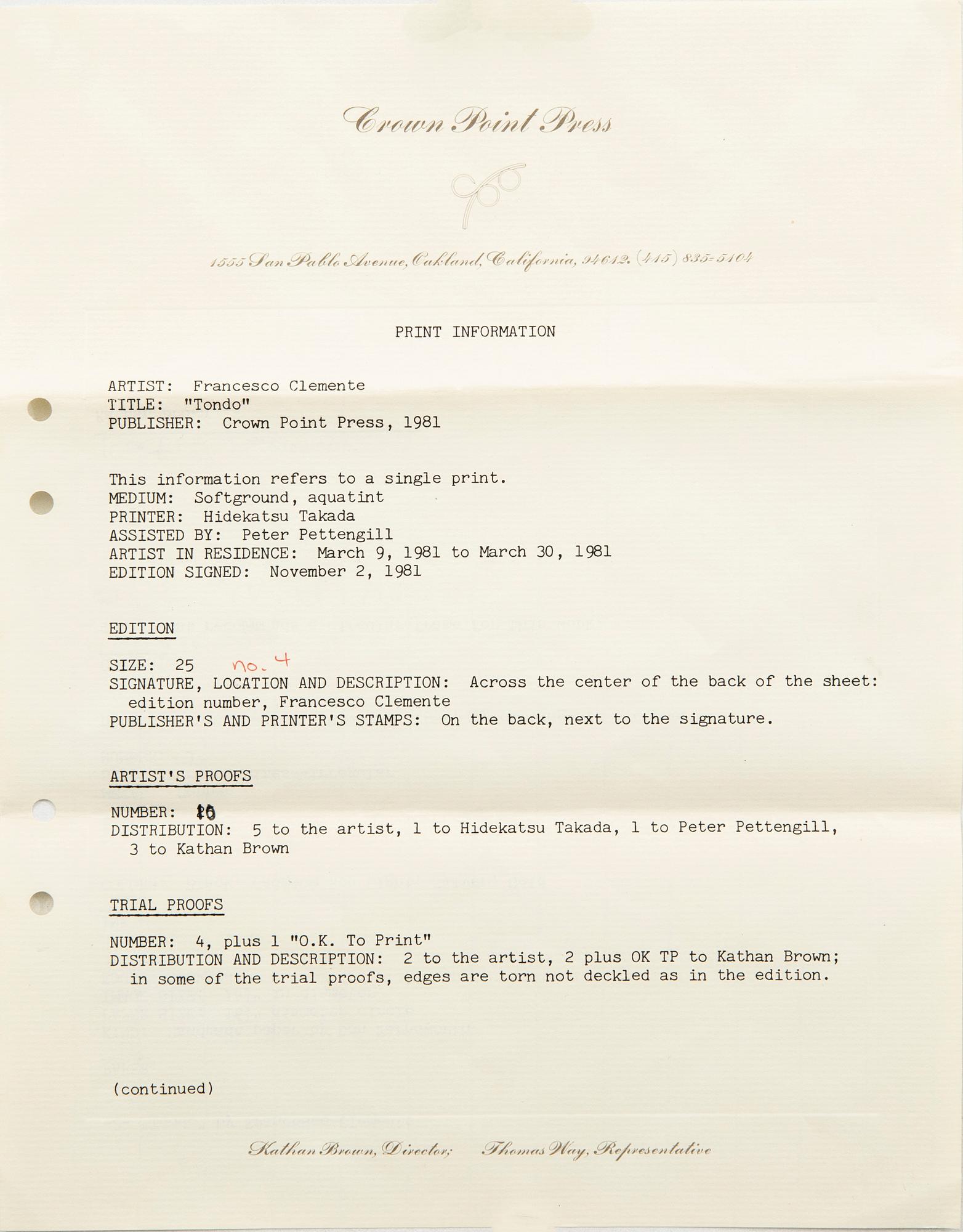 Francesco Clemente, akvatint softground signerad och numerad 4/25.