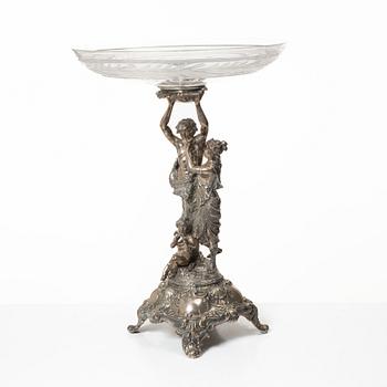 A silver and glass Rococo style centerpiece, Lale Silverware & Co Ltd, Istanbul, Turkey, 20th century.