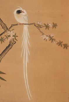 A hanging scroll, ink and color on silk. Japan, 20th century.