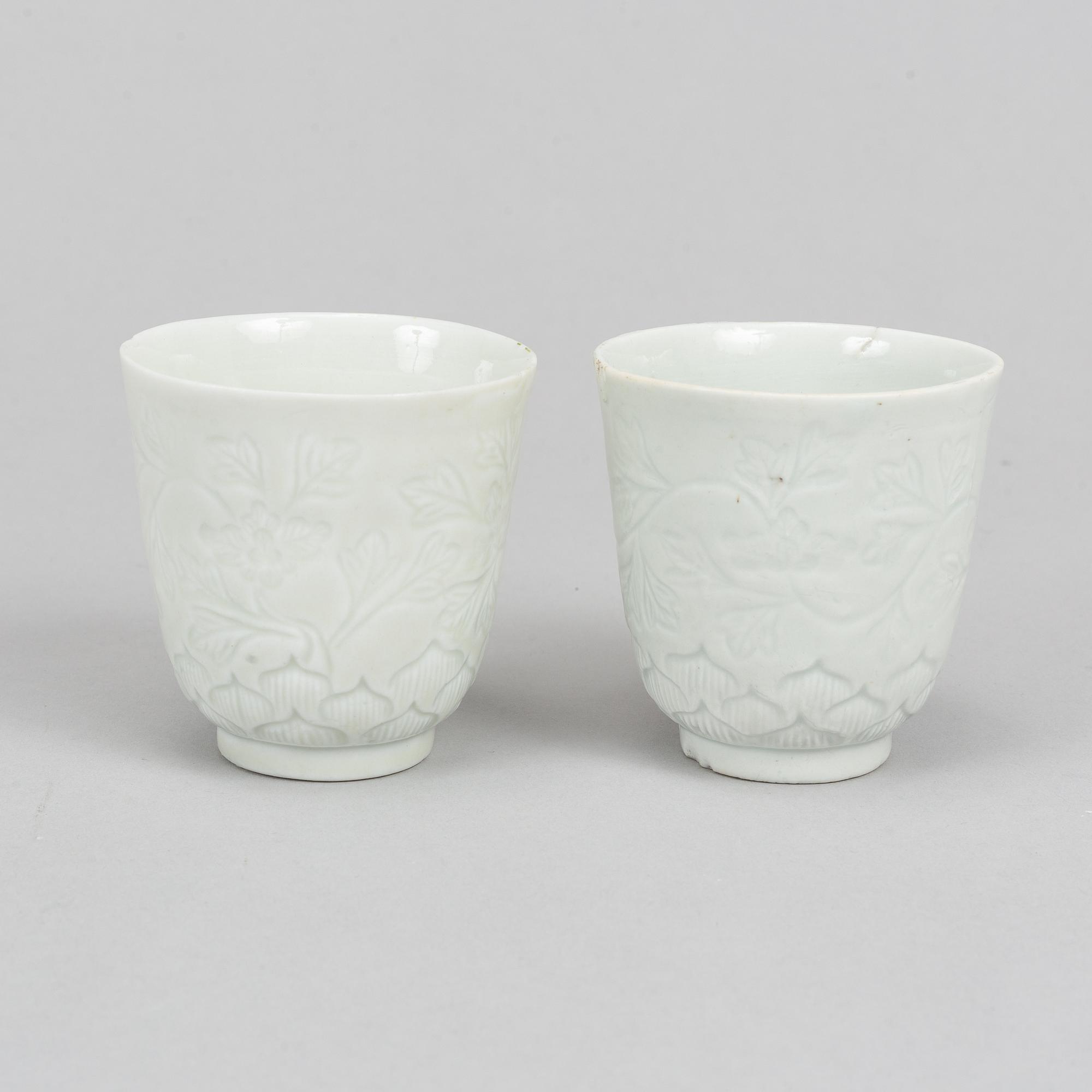 A pair of blanc de chine cups, Qing dynasty, 19th Century.