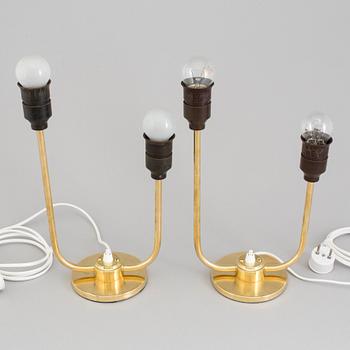 A pair of brass table lights, 1940's.