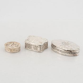 Three Silver Boxes, Swedish import marks.