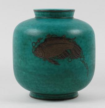 VAS samt LOCKASK, Argenta, Wilhelm Kåge, Gustavsberg, resp Meissen, stengods resp porslin, 1900-tal.