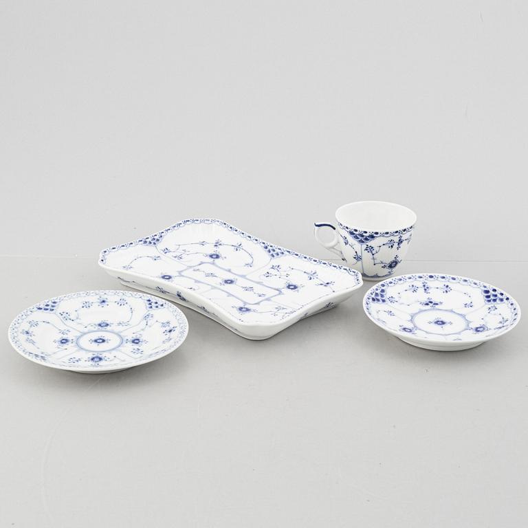 Royal Copenhagen, a 16-piece porcelain half lace "Blue fluted" coffee service, Denmark, mostly 1889-1922.