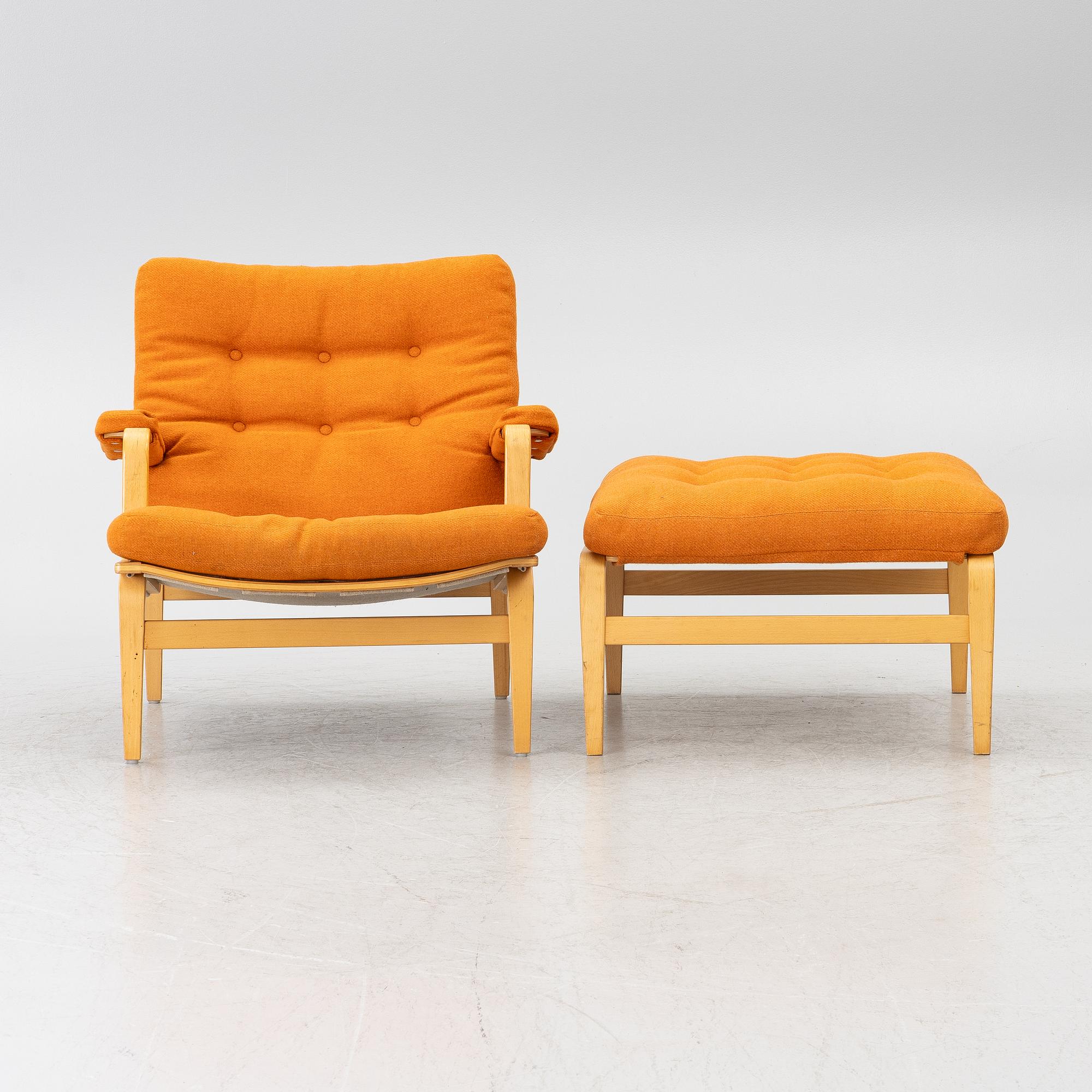 Bruno Mathsson, an 'Ingrid' armchair with ottoman, Dux.