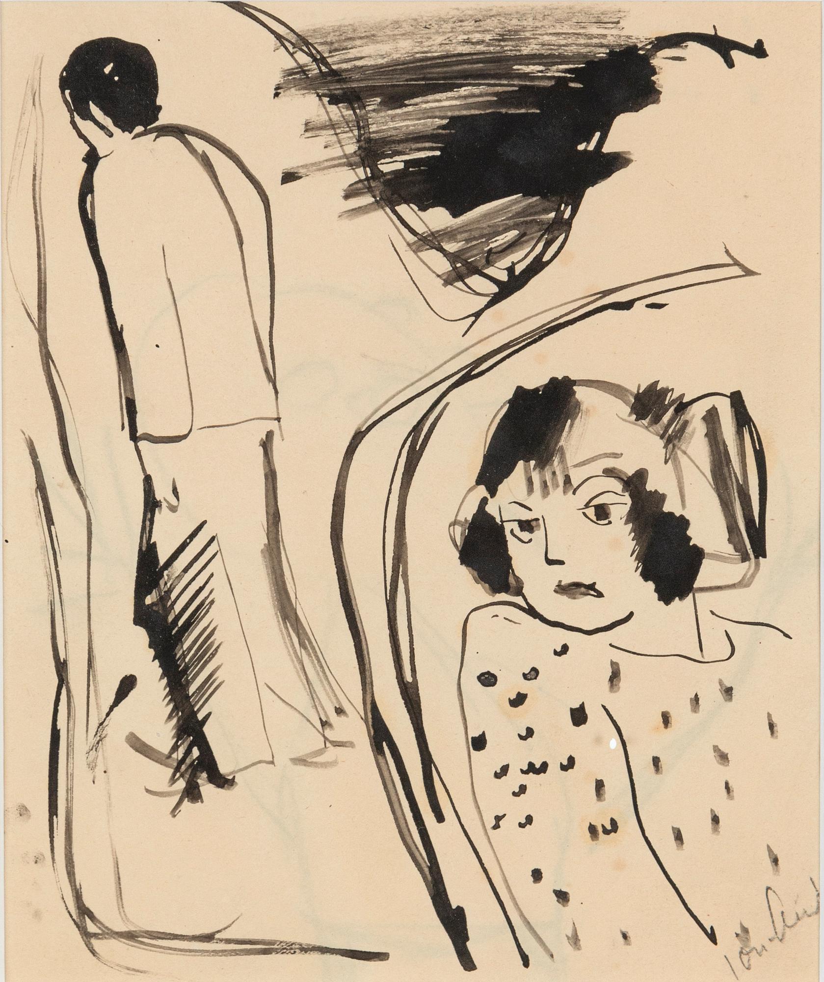 John Jon-And, tuschteckning på papper, signerad.