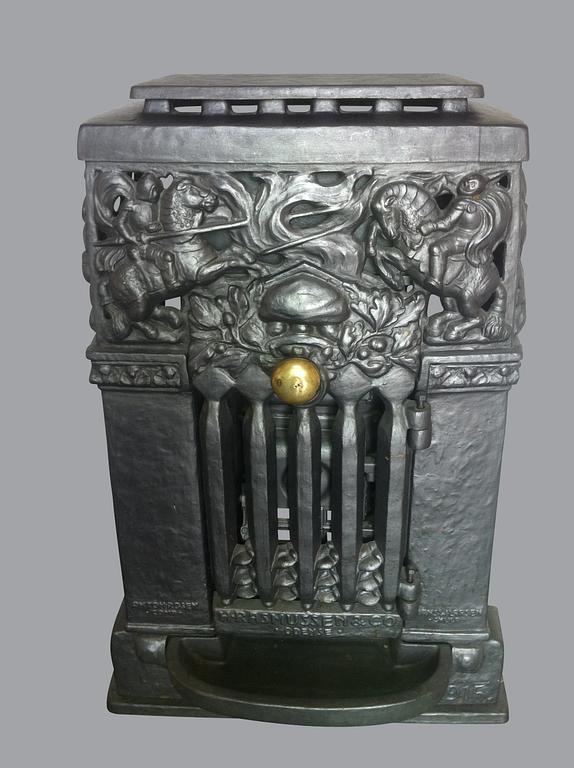 KAMIN, gjutjärn, jugendstil, efter Hans W Larsen, sent 1900-tal.