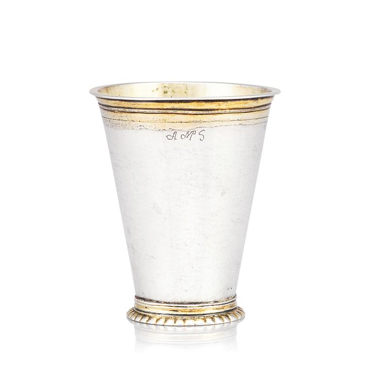 A Swedish early 18th Century parcel-gilt silver beaker, marks of Erik Bengtsson Starin, Stockholm 1709.