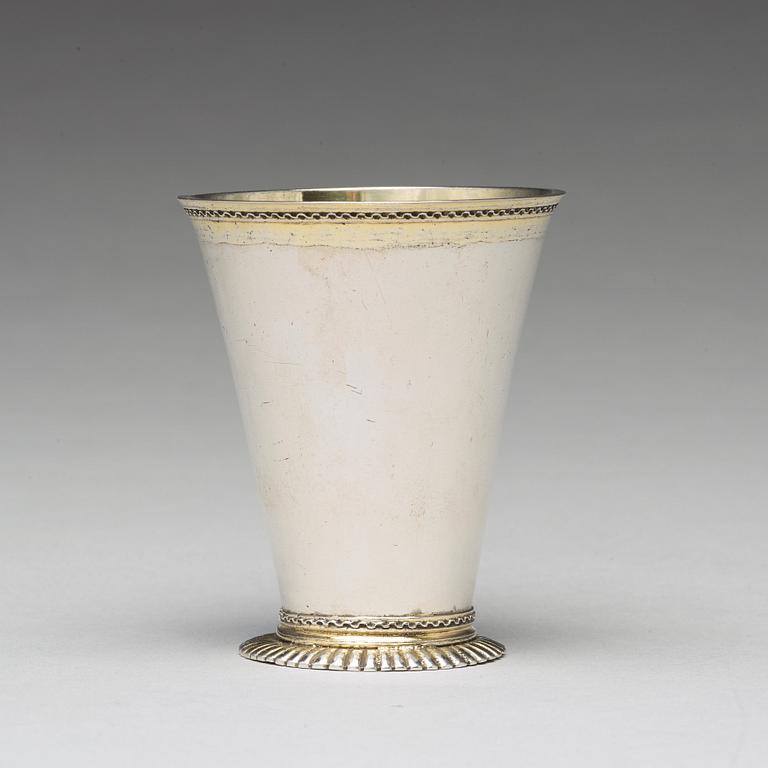 A Swedish 18th century parcel-gilt silver beaker, mark of Johan Ek, Gävle 1735.