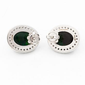 Earrings 18K white gold with opals and octagon-cut diamonds.