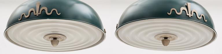 A pair of Bo Notini celing lamps, Böhlmarks, Sweden, 1930's.