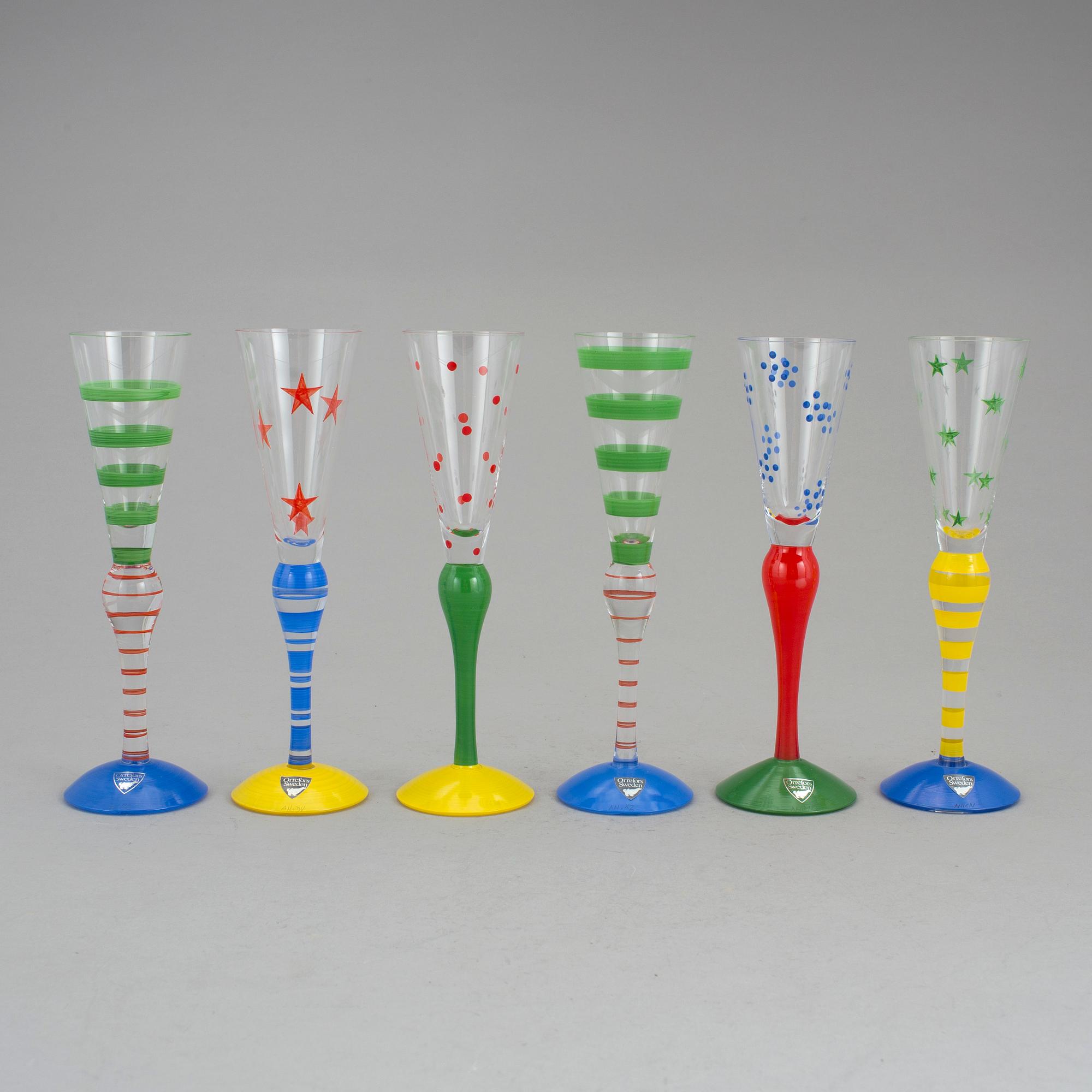 ANNE NILSSON, Orrefors "Clown", snapsglas 6 st.