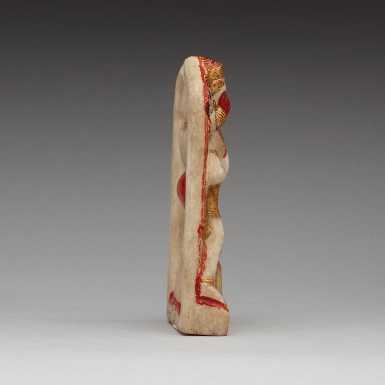 HANUMAN, delvis bemålad och förgylld alabaster. Indien, 1800-tal.