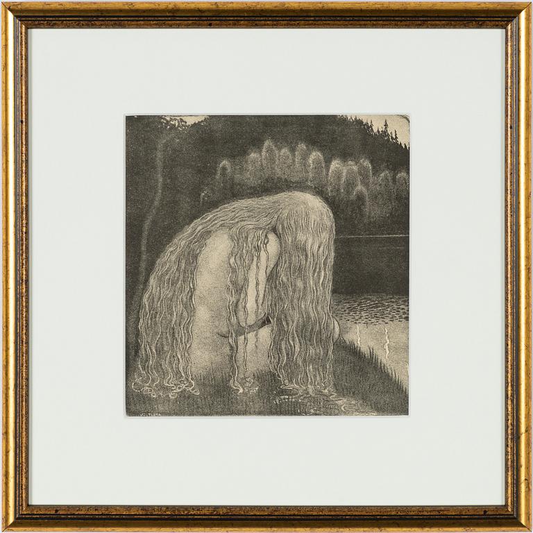 John Bauer, "Hon grät och snyftade, hon darrade av ångest och köld, men svanhamnen var och förblev borta".