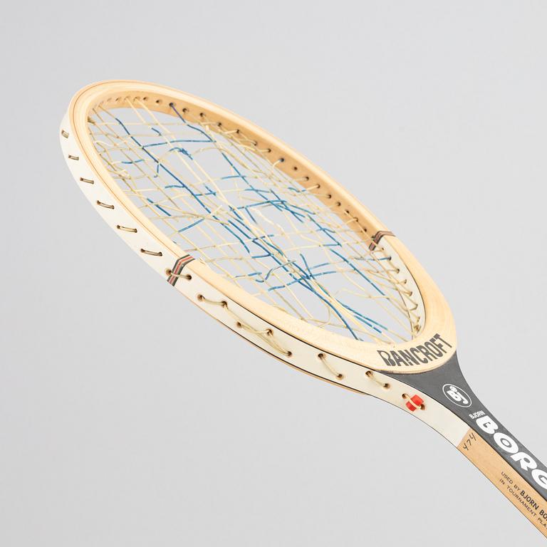 Tennis racket, wood, Bancroft, "Borg Personal". Specially made for Björn Borg. Signed by Björn Borg.