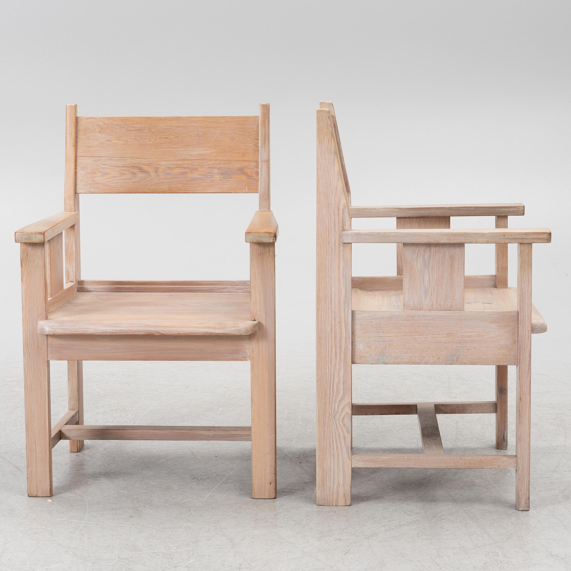 Four pine armchairs, Sweden, presumably mid20th century.