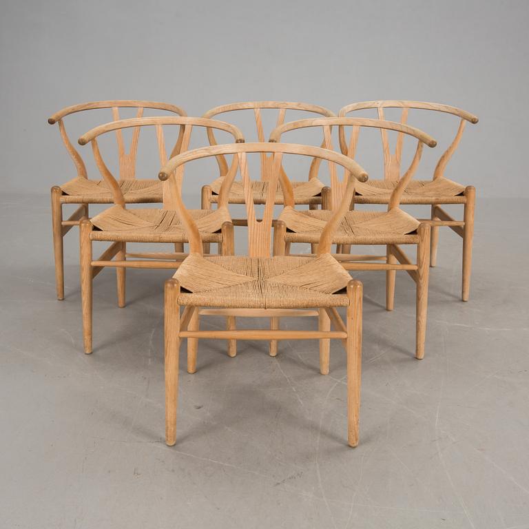 KARMSTOLAR, 6, "Y-stolen", Hans J Wegner, etikettsmärkt Carl Hansen & Søn, Møbelfabrik Odense. 1970-tal.