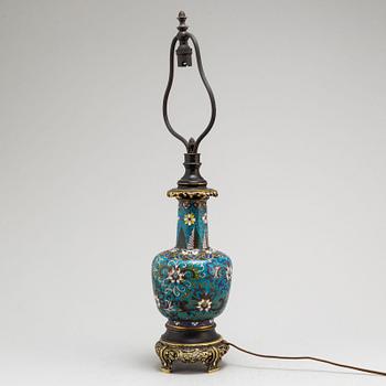 A Chinese cloisonne vase/table lamp, 20th century.