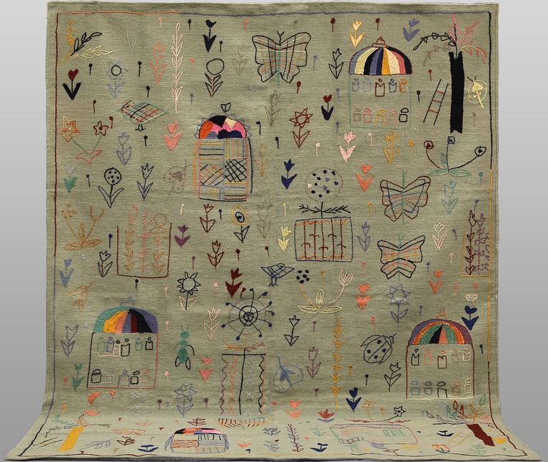 Matta, handbroderad Kelim, ca 240 x 183 cm.