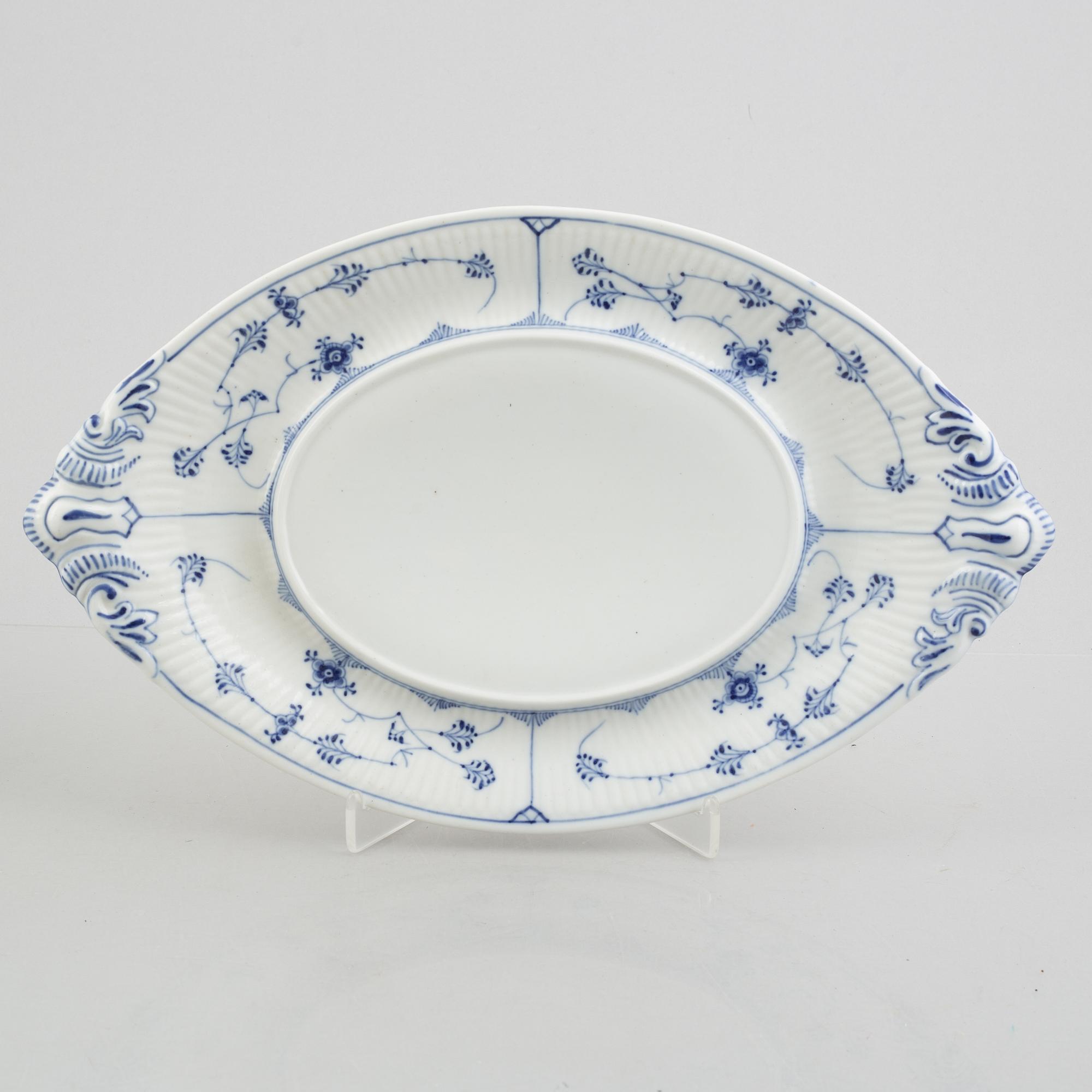 A 'Blue Fluted Plain' / 'Musselmalet' tureen with cover and stand, Royal Copenhagen, 19th century, stand 20th century.