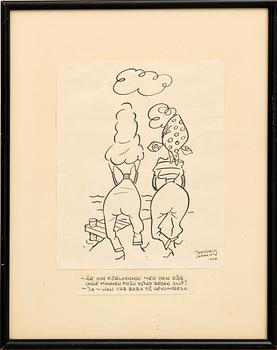 Torvald Gahlin, ink drawing signed and dated 1946.