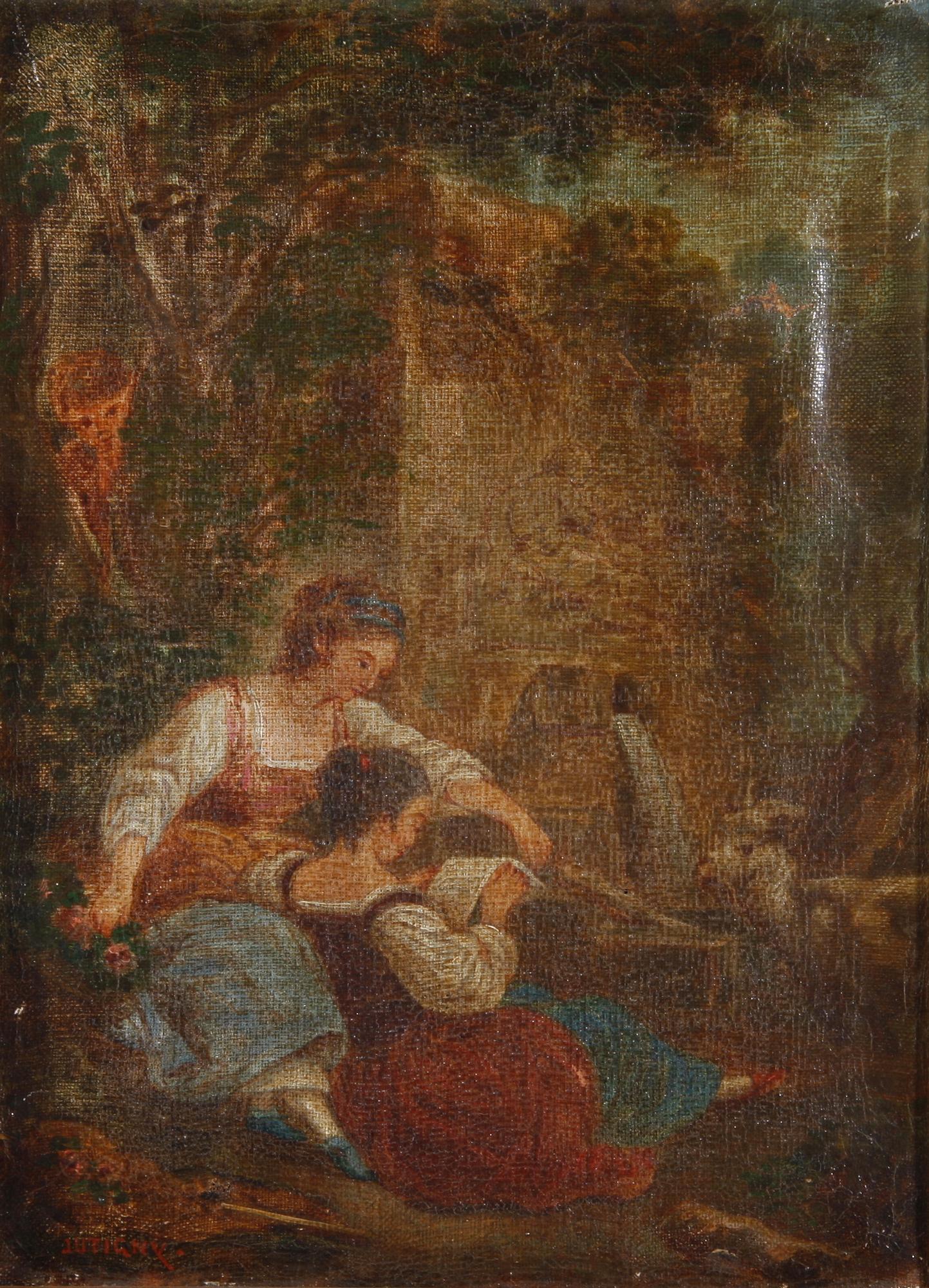 OKÄND KONSTNÄR,  olja på duk. 1800-tal, sign Jutigny.