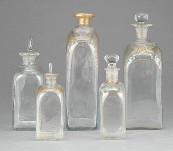 KARAFFER, 5 st, glas, 1800-tal.