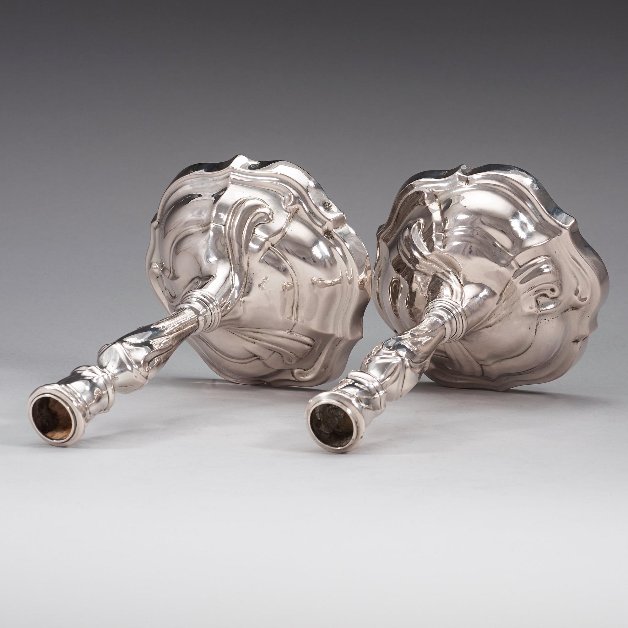 A pair of German silver candlesticks, marks possibly of Johann Jacob V Baur, Augsburg 1765-1767.