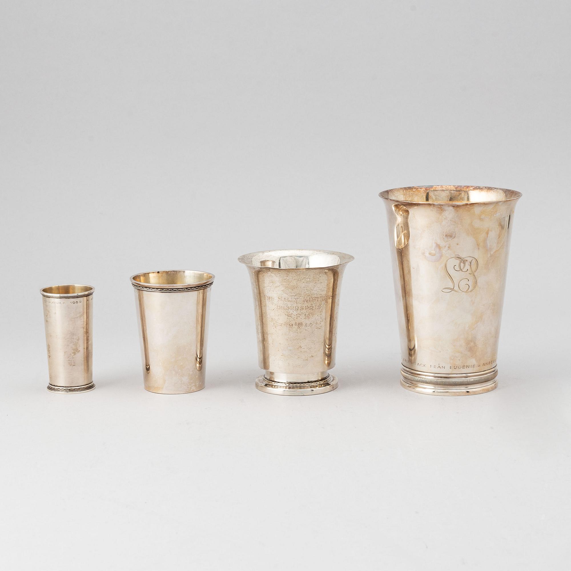 Bägare, 4 st, silver, Stockholm, bl a Atelier Borgila 1952.
